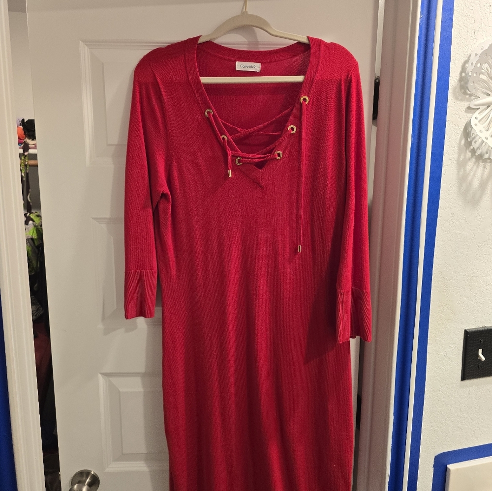 Calvin Klein Red Long Sleeve Dress